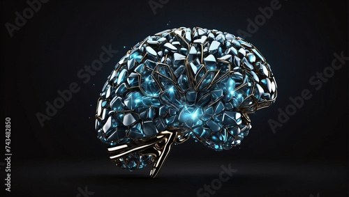 Dimond brain head with brain on dark background