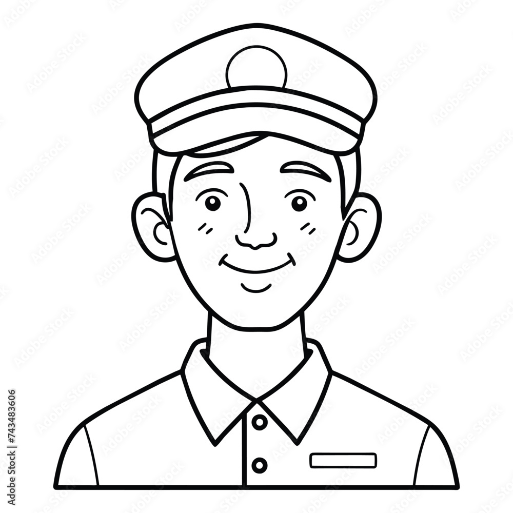 A smiling postman Vector line art drawing illustration.