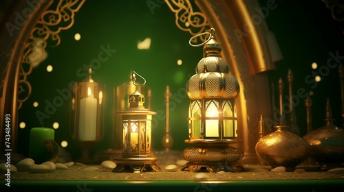 Ramadan Kareem background with Arabic lanterns. 3d rendering