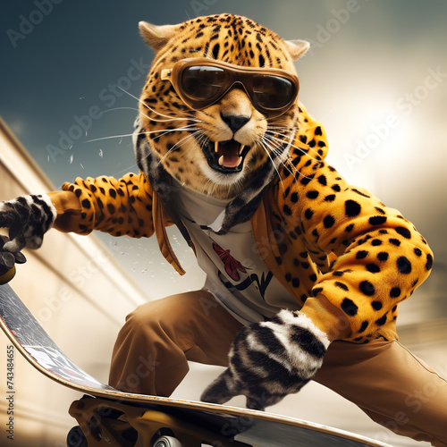 A cheetah as a skateboarding sensation performing sketing photo
