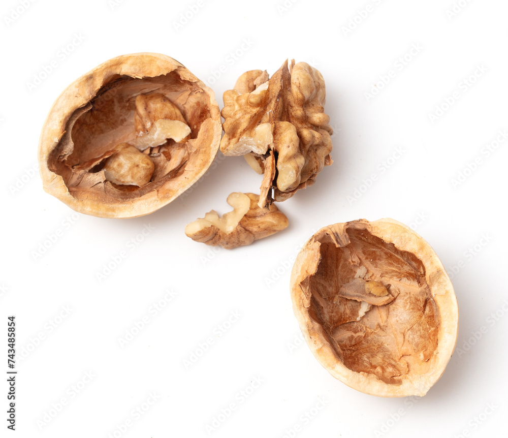 Chopped walnut isolated white background