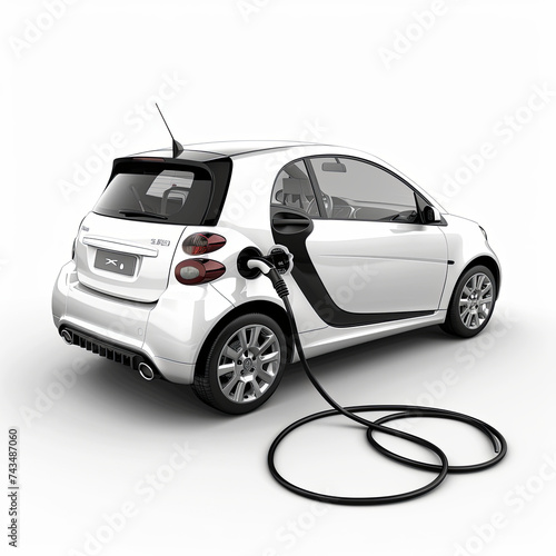 electric car isolated on charging station on white background