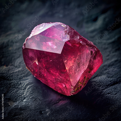 uncut beautiful red ruby gem on black background