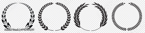 Laurel wreath victory icon set.circular laurel foliate, wheat and oak wreaths depicting an award,achievement,heraldry,nobility on white background. Emblem floral greek branch flat style stock vector