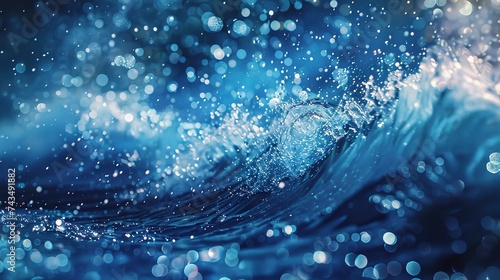 Blue water wave with bubbles close-up background texture isolated on top. photo