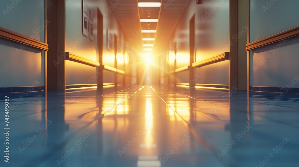 blur image background of corridor in hospital or clinic  - obrazy, fototapety, plakaty 