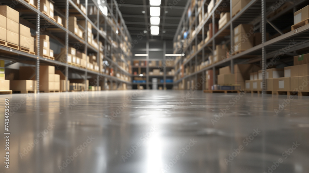 Blurred View of a Large Warehouse Interior With High Shelves background During Daytime