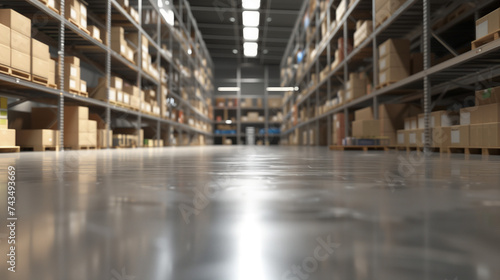 Blurred View of a Large Warehouse Interior With High Shelves background During Daytime