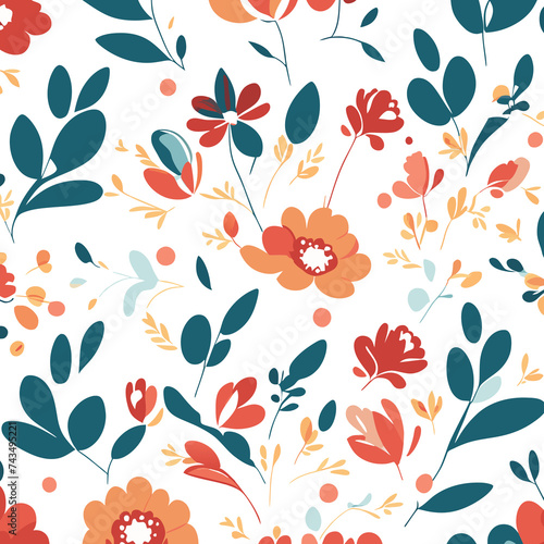 Floral Seamless Pattern with Leaves and Flowers