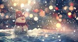 Panoramic view of happy snowman in winter secenery with copy space. Perfect for holiday greetings and festive backgrounds. Ai generative
