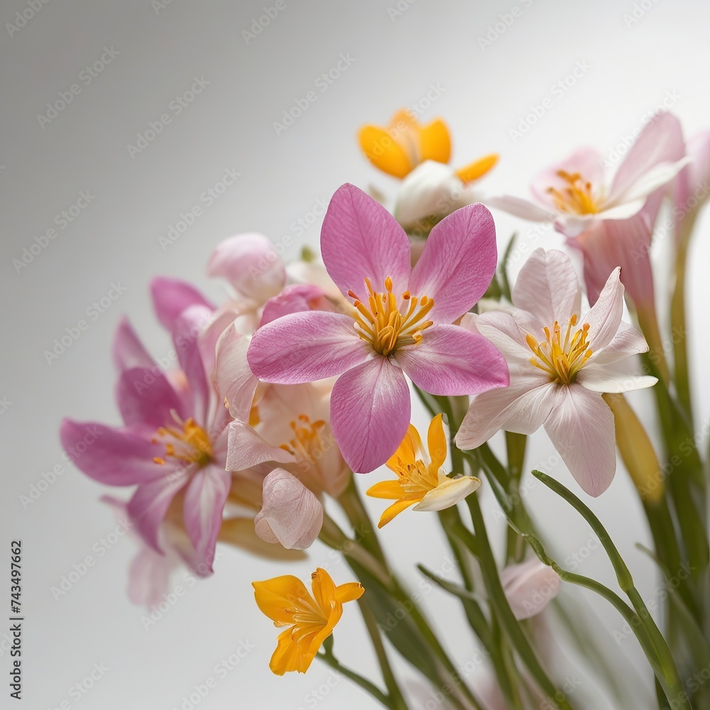 Obraz premium Free New Photo Beautiful crocus flowers on light background closeup Spring flowers