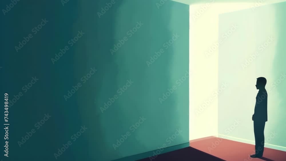 An animation of a person standing in the corner of a room in a fetal position reflecting the feeling of being Psychology art concept. . An animation of a person standing in the corner of a room in a fetal position reflecting the feeling of being Psychology art concept. .