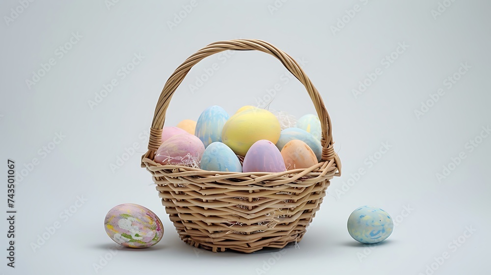 Easter basket filled with hand painted pastel Easter Eggs