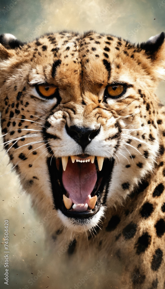Fantasy Illustration of a wild animal cheetah. Digital art style wallpaper background. Fantasy Illustration of a wild animal cheetah. Digital art style wallpaper background.
