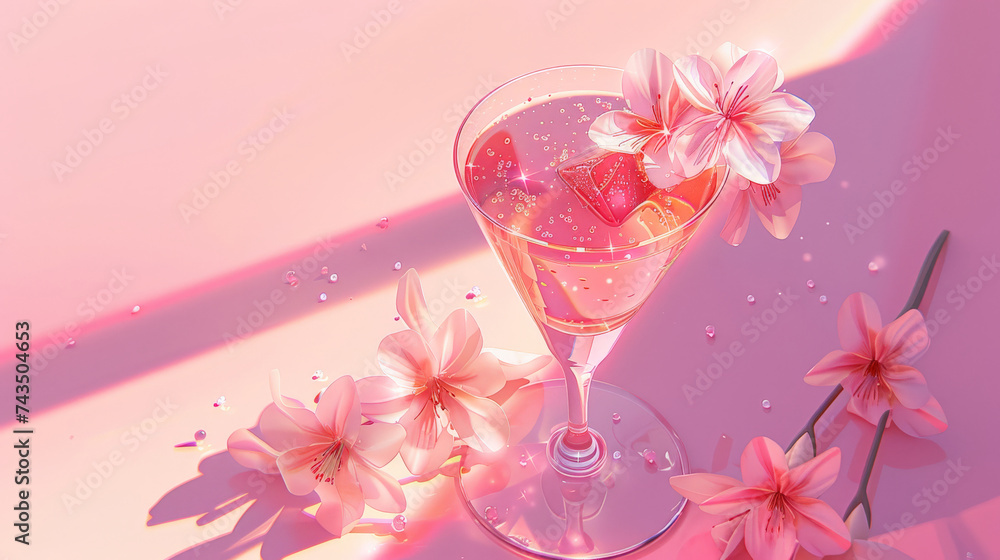 glass with pink cocktail drink glass with pink cocktail drink