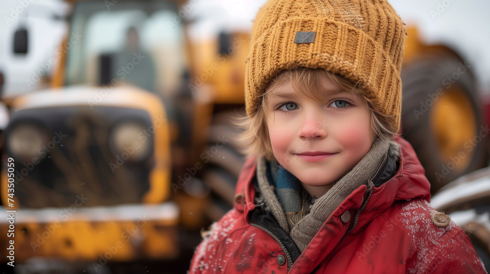 Child Standing by a Tractor During a Farmers' Strike Child Standing by a Tractor During a Farmers' Strike