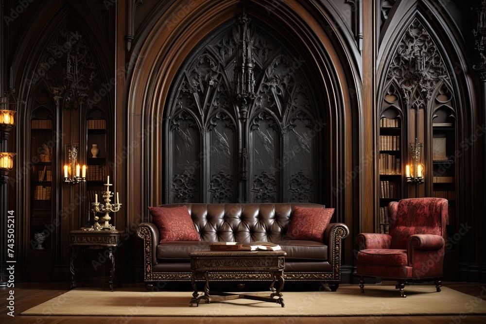 Solid Wood Door with Gothic Carvings: Contemporary Gothic Living Room ...