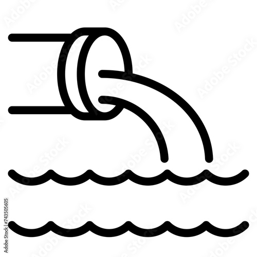 Waste water flowing liquid into the river from the pipe icon