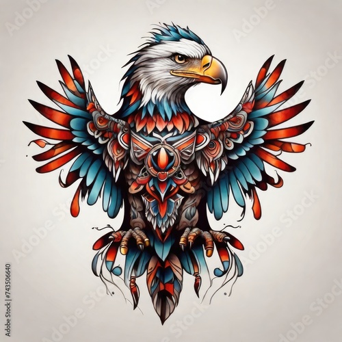 Default tattoo Orcinus or eagle color Streamline design indian, eagle art work mascoot caracter, catoon photo