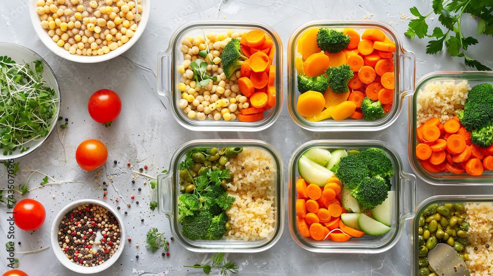 Food in containers with vegetables and herbs Food in containers with vegetables and herbs