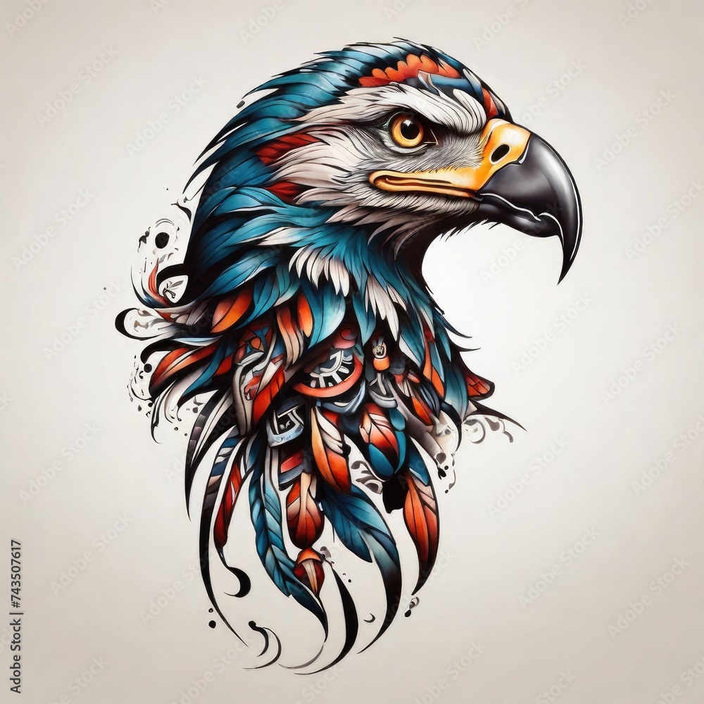 Fototapeta premium Default tattoo Orcinus or eagle color Streamline design indian 
