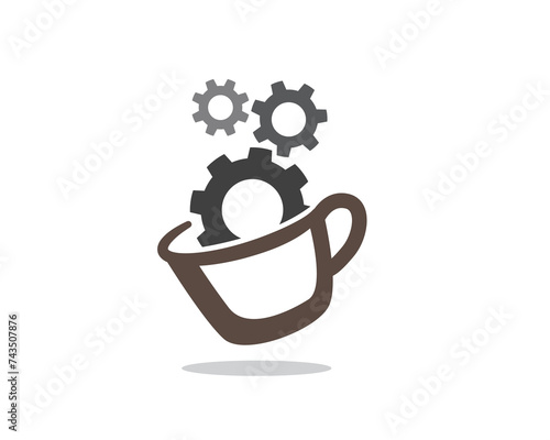 Cup machine drink with gear engine logo symbol design template illustration inspiration