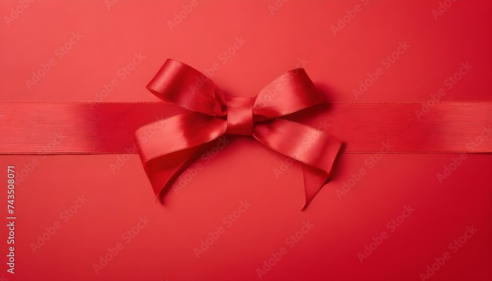 Red ribbon with bow isolated on monochrome red background 