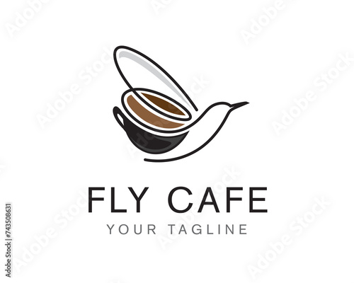 cup mug drink with flying bird art for cafe logo symbol design template illustration inspiration