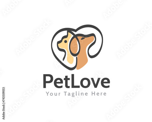 dog and cat inside heart love art logo symbol design template illustration inspiration