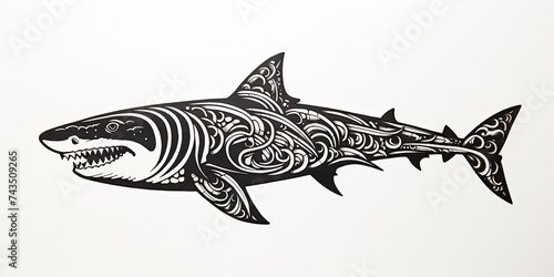 hand-drawn shark outline captures the sleek and powerful silhouette of this iconic ocean predator. With its streamlined body, sharp fins, 