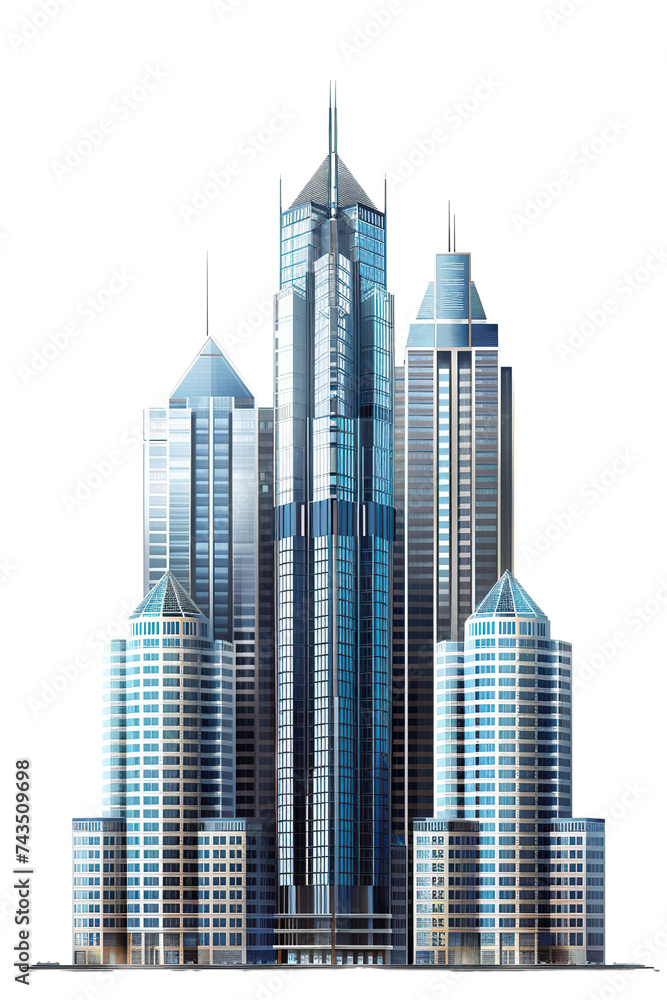 beautiful skyscraper isolated on white background, realistic PNG object