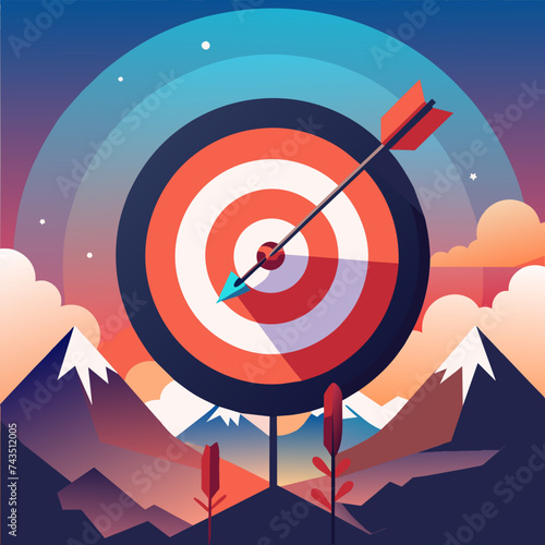 A stylized vector image of a target with arrows hitting the bullseye, representing achievement of goals. vektor illustation