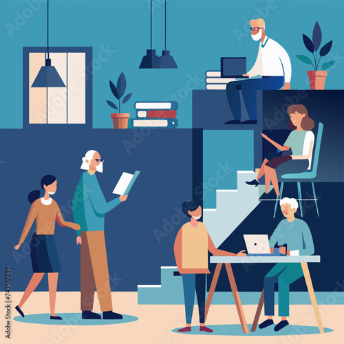 Multigenerational workspace with mentorship programs. vektor illustation
