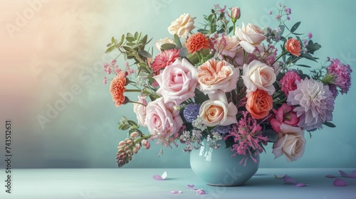 Birthday floral elegance with banner, festive arrangement, cheerful wishes © Manyapha