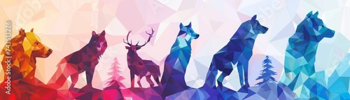 Geometric animal silhouettes polygonal art vibrant backgrounds
