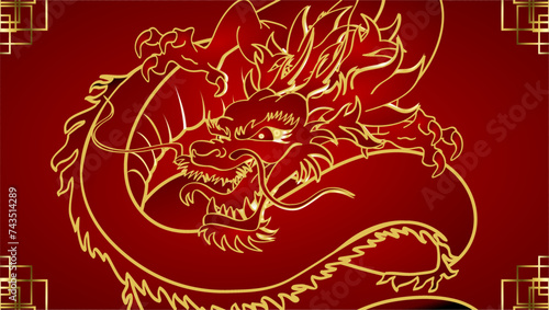 asian chinese dragon luxury golden illustration background postal in vector format