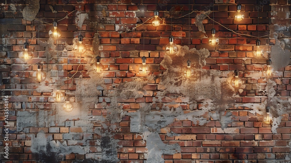 damaged brick wall with bulbs damaged brick wall with bulbs