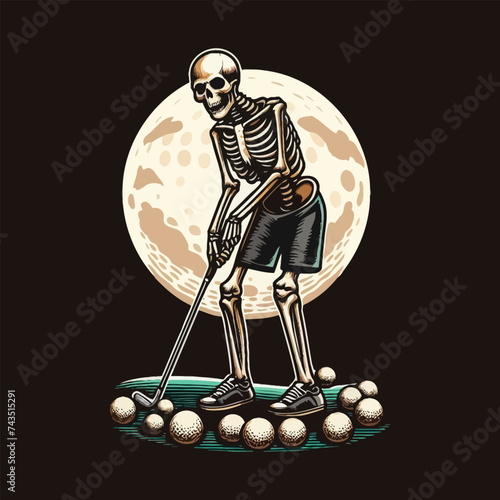 t-shirt design golf reaper with skeleton playing vector