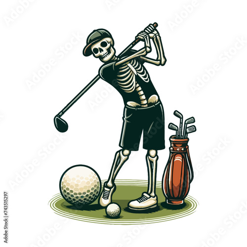 t-shirt design golf reaper with skeleton playing vector