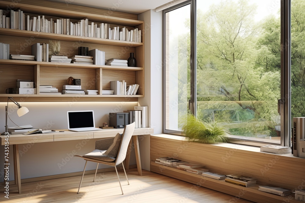 Scandinavian Inspired Home Office Designs: Modern Villa Setting with Window Light Splendor
