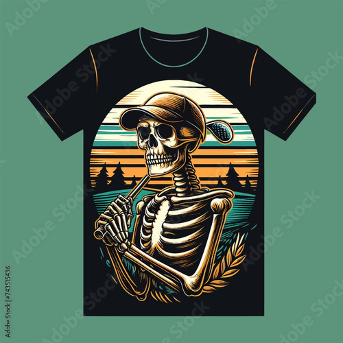 t-shirt design golf reaper with skeleton playing vector