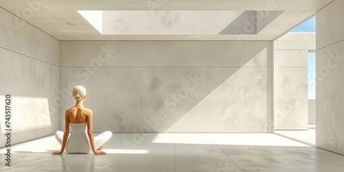 A Peaceful Meditation Space with Sunlight Bathing the Minimalist Interior, Inviting Mindfulness and Calm, Generative AI