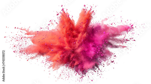 A succinct depiction of a red paint color powder festival explosion, isolated against a transparent background photo