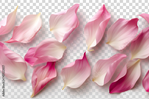 Beautiful pink petals of flowers, isolated background, generated ai