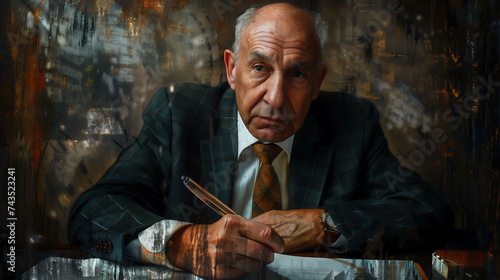 Old concerned businessman, apstract picture, generated with ai