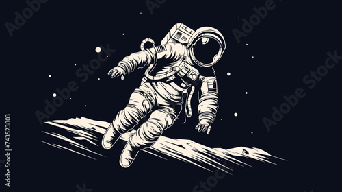 Abstract astronaut floating above the moon surface during landing. simple Vector art