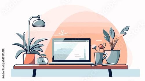Abstract work-from-home setup with a laptop and home office decor. simple Vector art