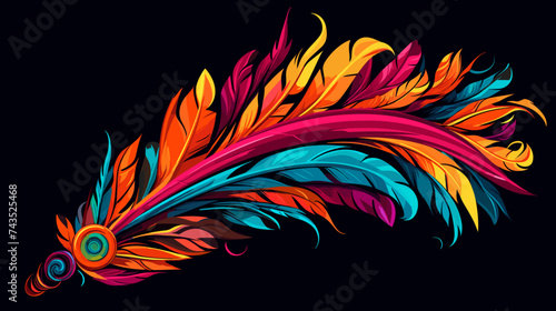 Flamboyant feathered headdress with vibrant and contrasting colors. simple Vector art