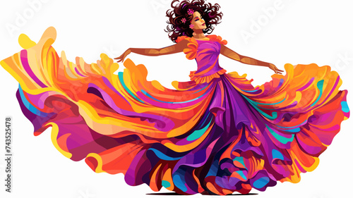 Dancer twirling in a ruffled and tiered samba costume with grace. simple Vector art
