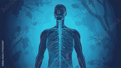 Digital illustration of a body with an X-ray effect  revealing inner details. simple Vector art